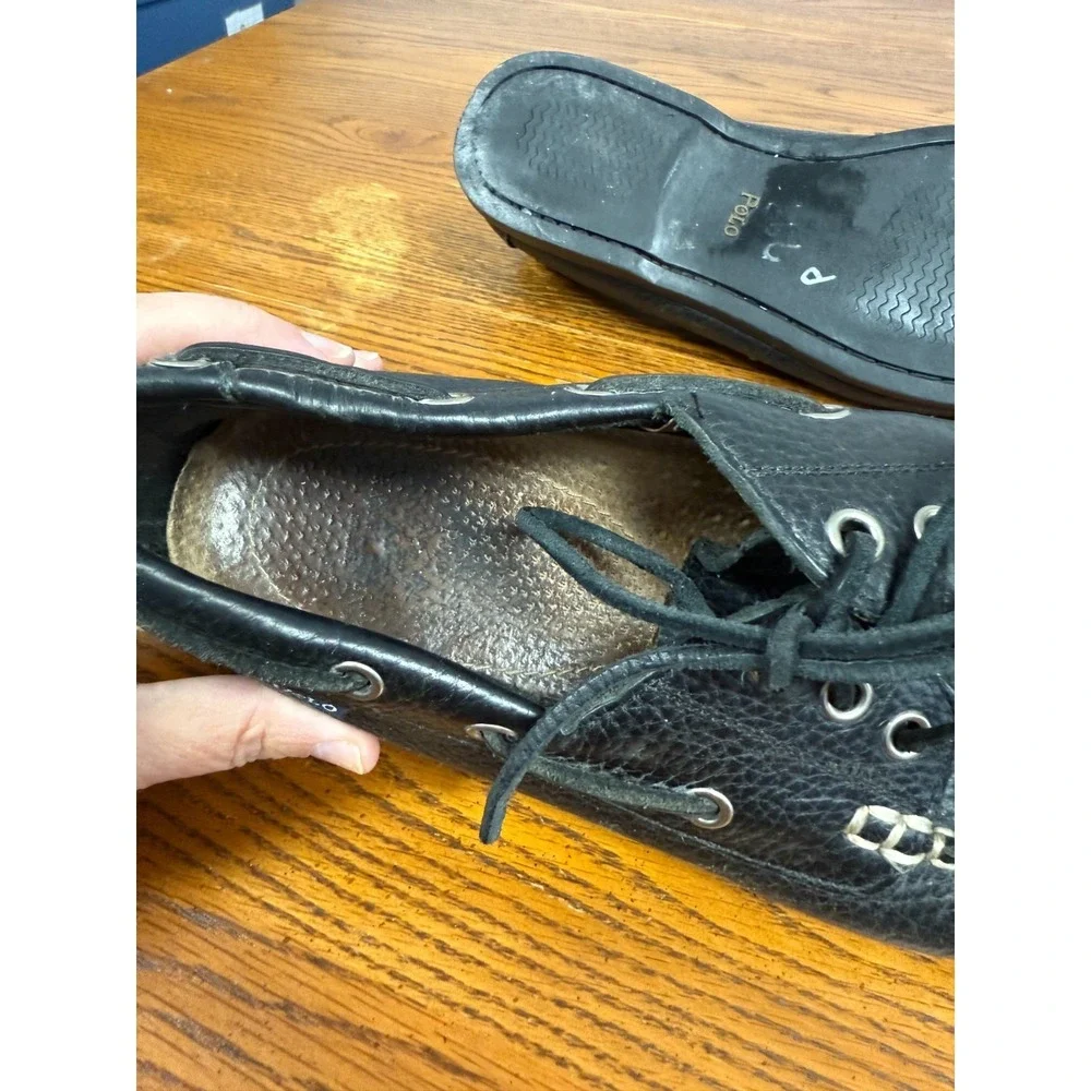 Men's Black Leather Polo Boat Loafers, Black Size 8